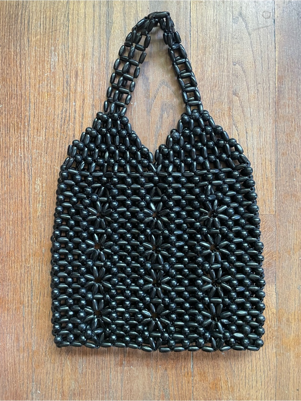 Handcrafted Black Beaded Tote Bag